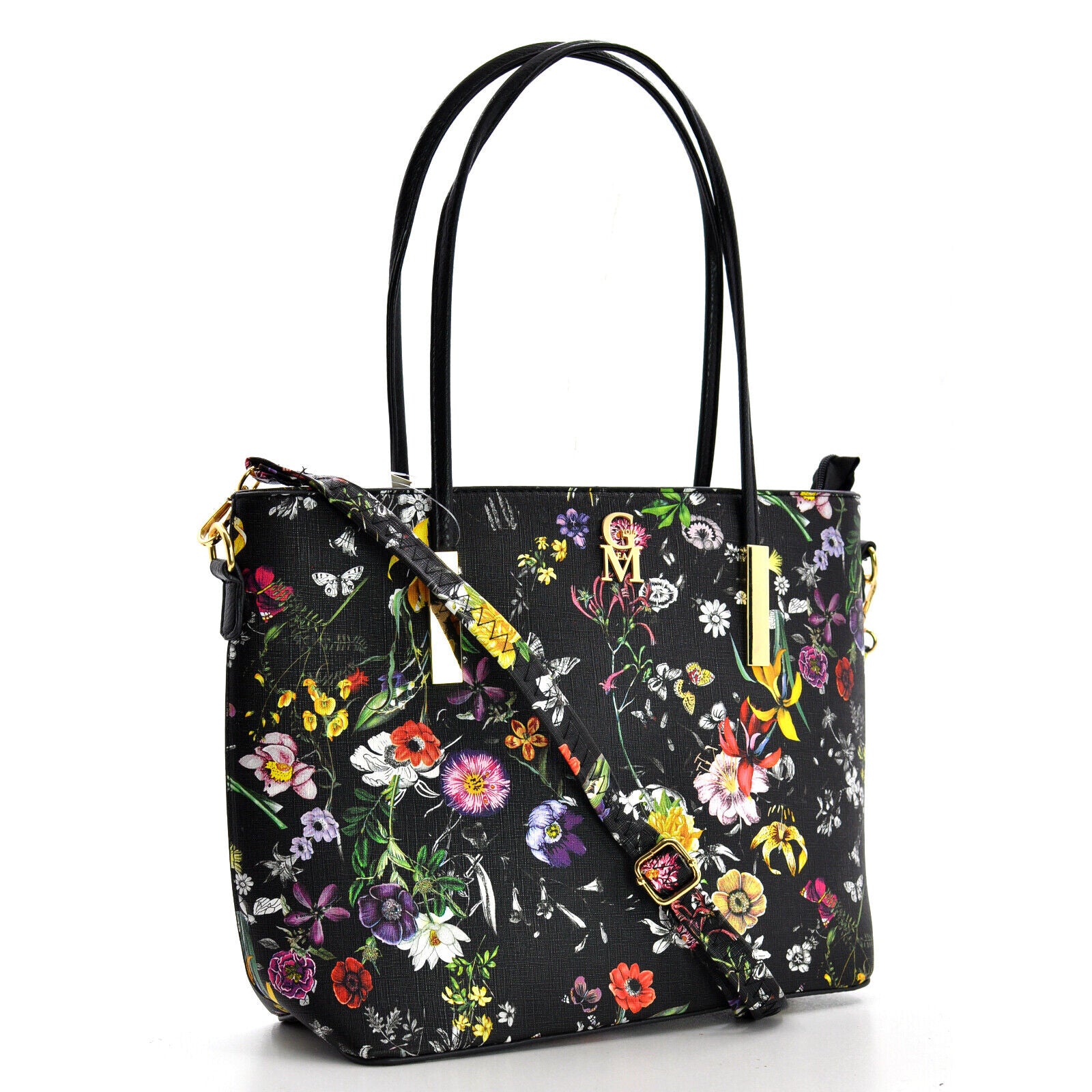 Borsa shopping moda grande GM donna grande spalla pelle fantasia fiori floreale