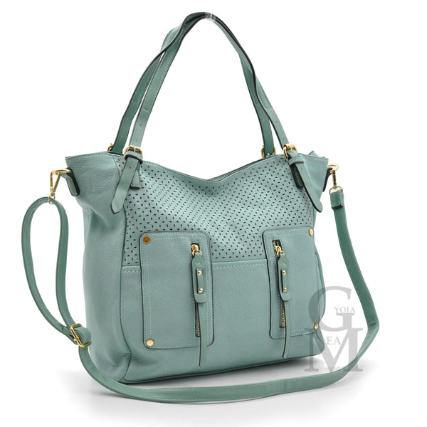 Borsa FIONA pelle morbida shopping casual passeggio zip ricamata forata casual