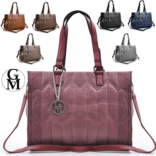 GM borsa donna ecopelle shopping pelle grande spalla grande morbida trapuntata