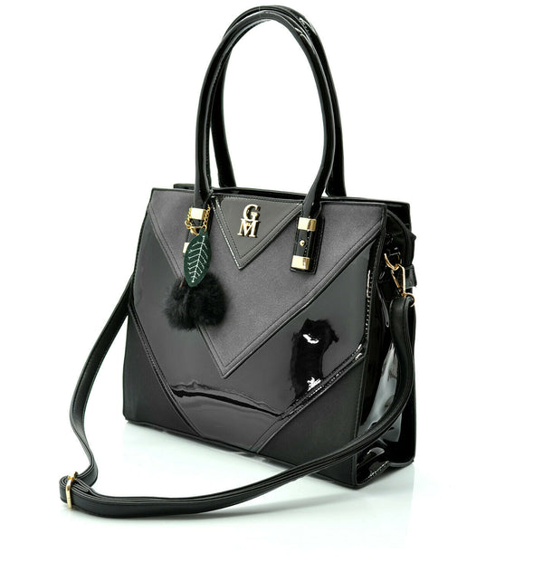 Gyoiamea borsa donna vernice spalla pelle rigida bauletto elegante rombi nera