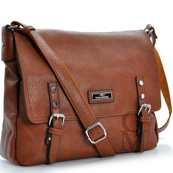 Borsa firmata CHARRO uomo donna vintage pelle cinghie tracolla postina marrone