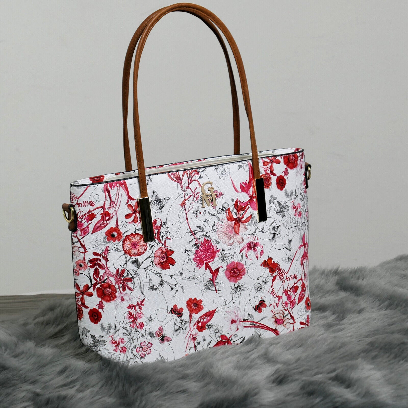 Borsa shopping moda grande GM donna grande spalla pelle fantasia fiori floreale