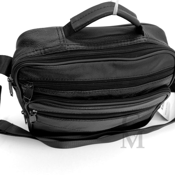 GM zip Borsello capiente uomo moda tracolla borsa grande vera pelle lavoro nero