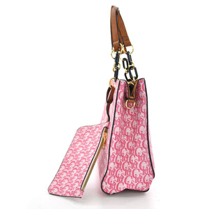 Borsa shopping spalla grande donna manici a catena rosa GM pelle grande fantasia