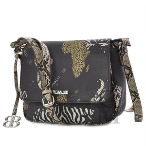 Borsa lusso firmata BB CAVALLI donna tracolla fantasia animalier mappa mondo VIP