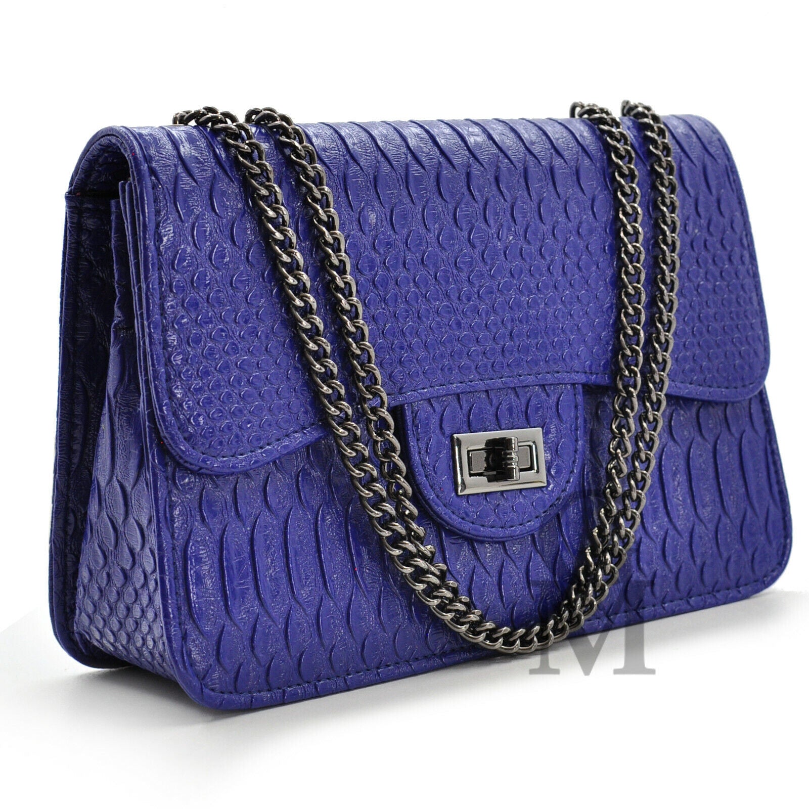 Borsa borsetta pelle  donna tracolla blu catena new