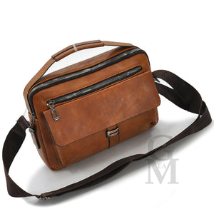 Borsello grande passeggio porta ipad a tracolla pelle marrone vintage tasche zip