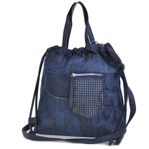 Borsa jeans artigianale tracolla strass glitter nuova ricciata capiente donna