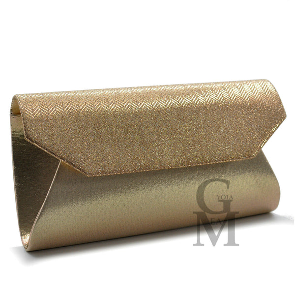 Pochette elegante cerimonia matrimonio eventi piccola clutch catenina nuovo oro