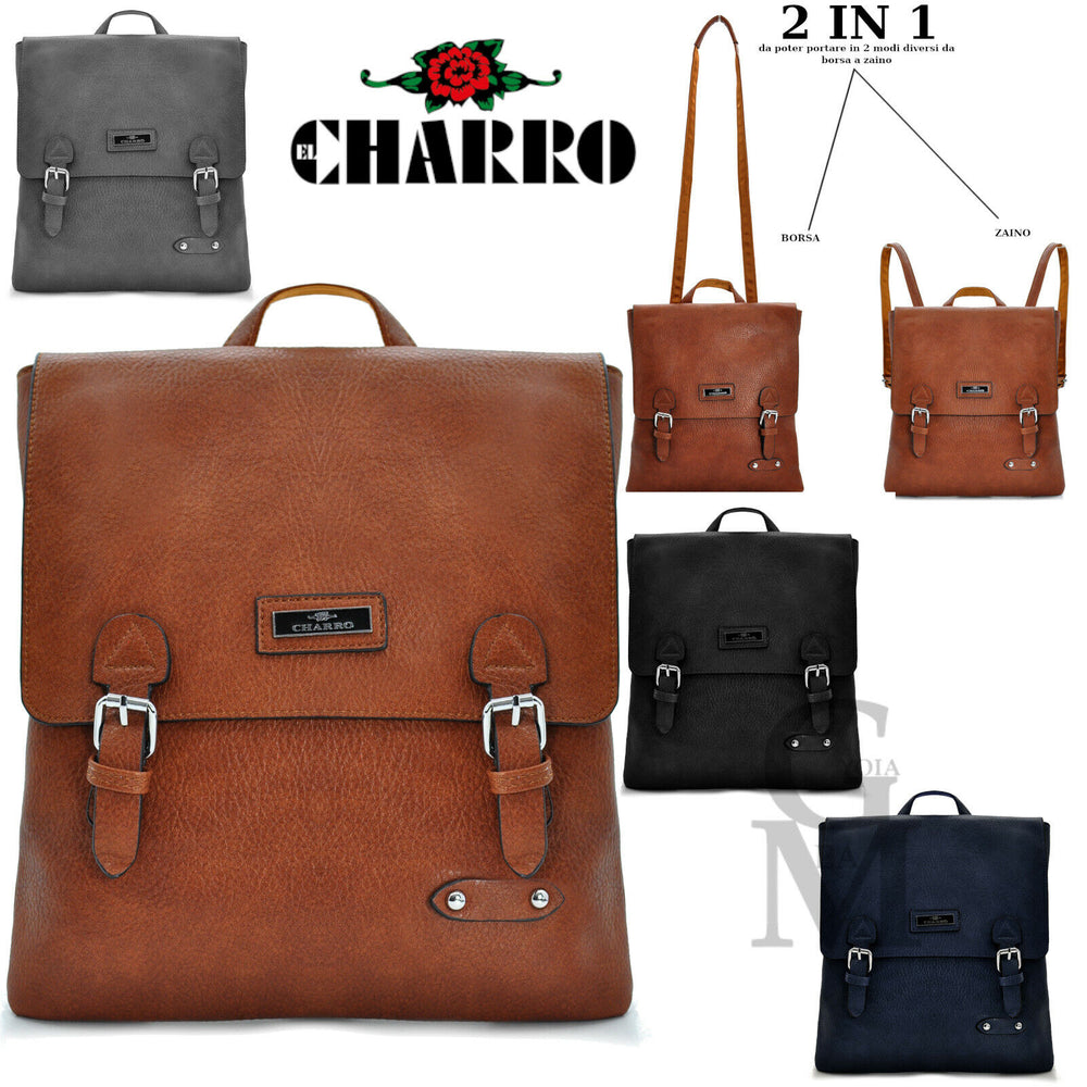 CHARRO borsa TRASFORMABILE zaino 2in1 donna fibbia vintage pelle cuoio spalla