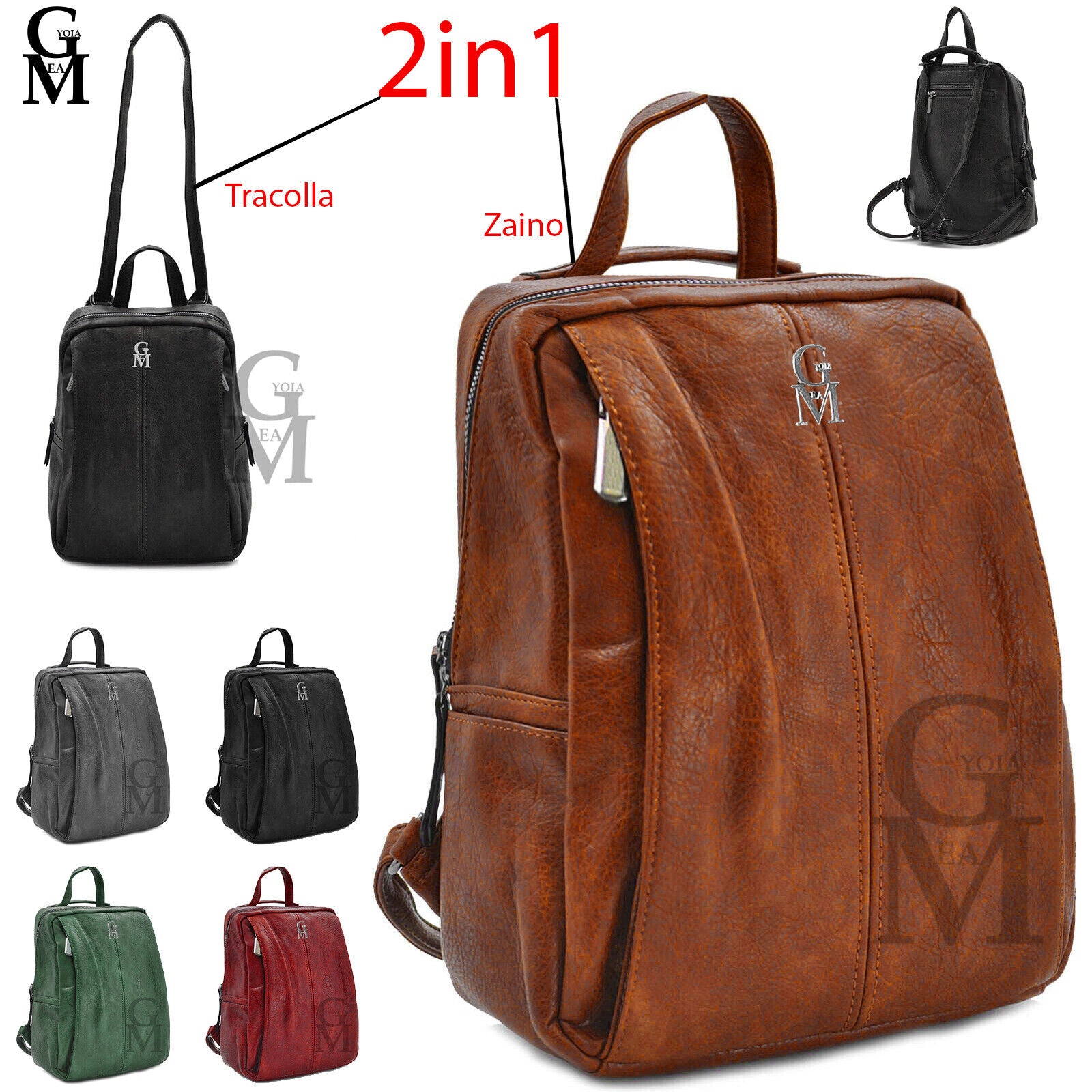 Gm borsa TRASFORMABILE zaino 2in1 donna pelle lucido spalla casual passeggio