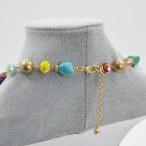 Collana lunga donna colorata multicolore resina piete dure donna cuore etnica