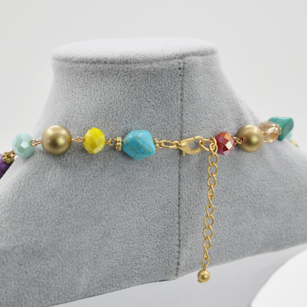 Collana lunga donna colorata multicolore resina piete dure donna cuore etnica