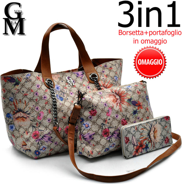 Gm borsa 3in1 hobo sacco casual manici catena tracolla fantasia fiori floreale