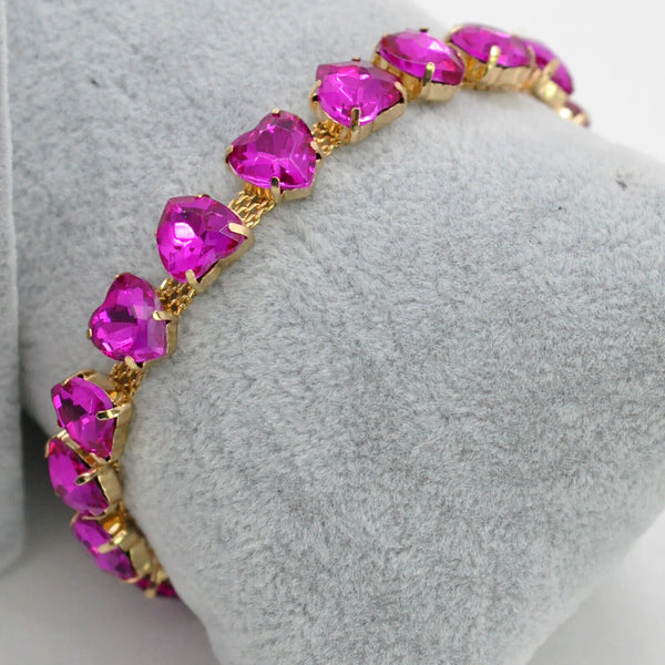 Parure Collana e bracciale girocollo cristalli pietre forma cuori gioiello nuovo