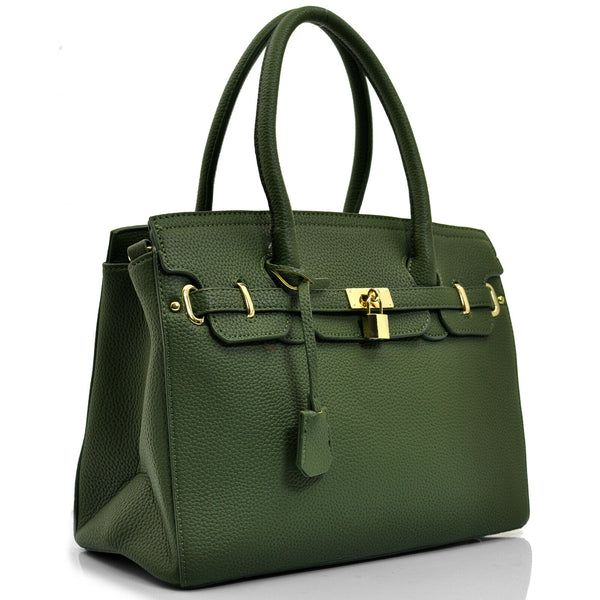 Borsa lucchetto ciondolo bauletto kelly birkin verde elegante tracolla moda nera