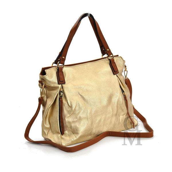 GM Nadia borsa morbida donna shopping spalla pelle casual argentata oro grande nuova