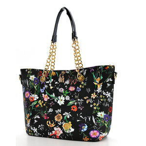 Borsa shopping moda grande GM donna grande spalla manici a catena fiori floreale