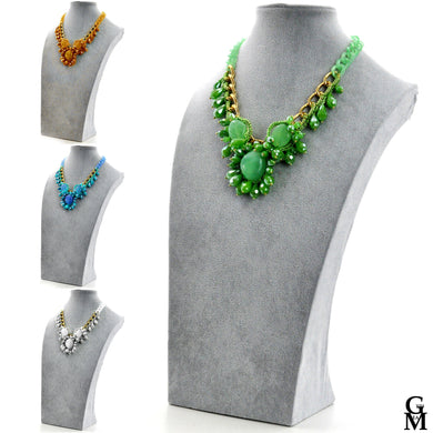 Collana girocollo verde donna resina pietre dure cristalli elegante evento nuova