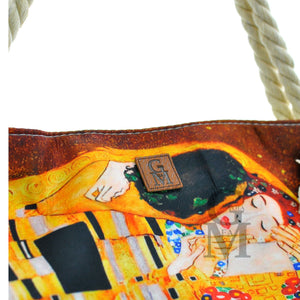 BORSA mare grande dipinto klimt van ghog il bacio colorata DONNA tessuto tela