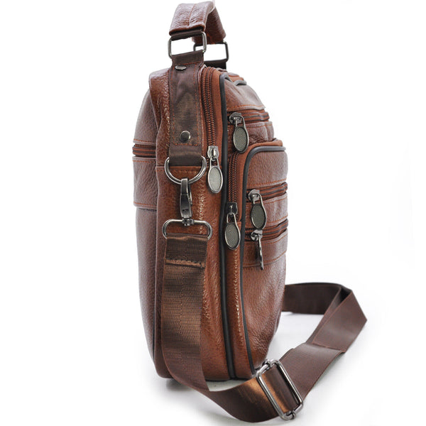 Borsello Uomo Tracolla tasche zip vera Pelle Lavoro Vintage Grande marrone nero