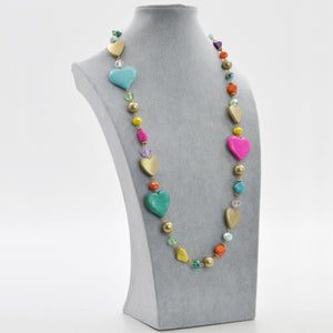 Collana lunga donna colorata multicolore resina piete dure donna cuore etnica