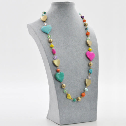 Collana lunga donna colorata multicolore resina piete dure donna cuore etnica