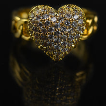 Carica l&#39;immagine nel visualizzatore di Gallery, Anello Donna regolabile forma cuore zirconato Acciaio strass incastonati oro