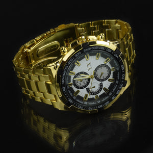 Orologio oro sportivo casual di lusso polso quarzo uomo acciaio VINTAGE Classico