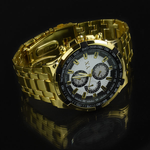 Orologio oro sportivo casual di lusso polso quarzo uomo acciaio VINTAGE Classico