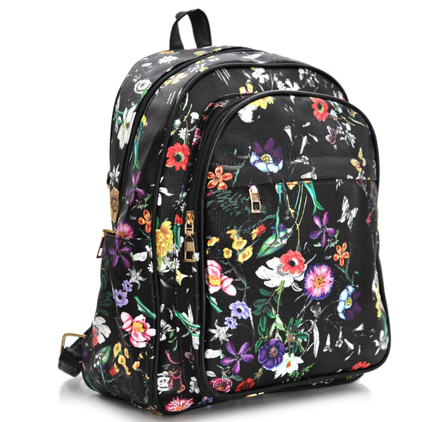 GM zaino zainetto donna nuovo fiori tropicale fantasia floreale grande tasche