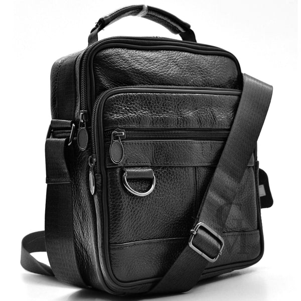 Borsello casual VERA PELLE manico elegante uomo viaggio borsellino vintage nero
