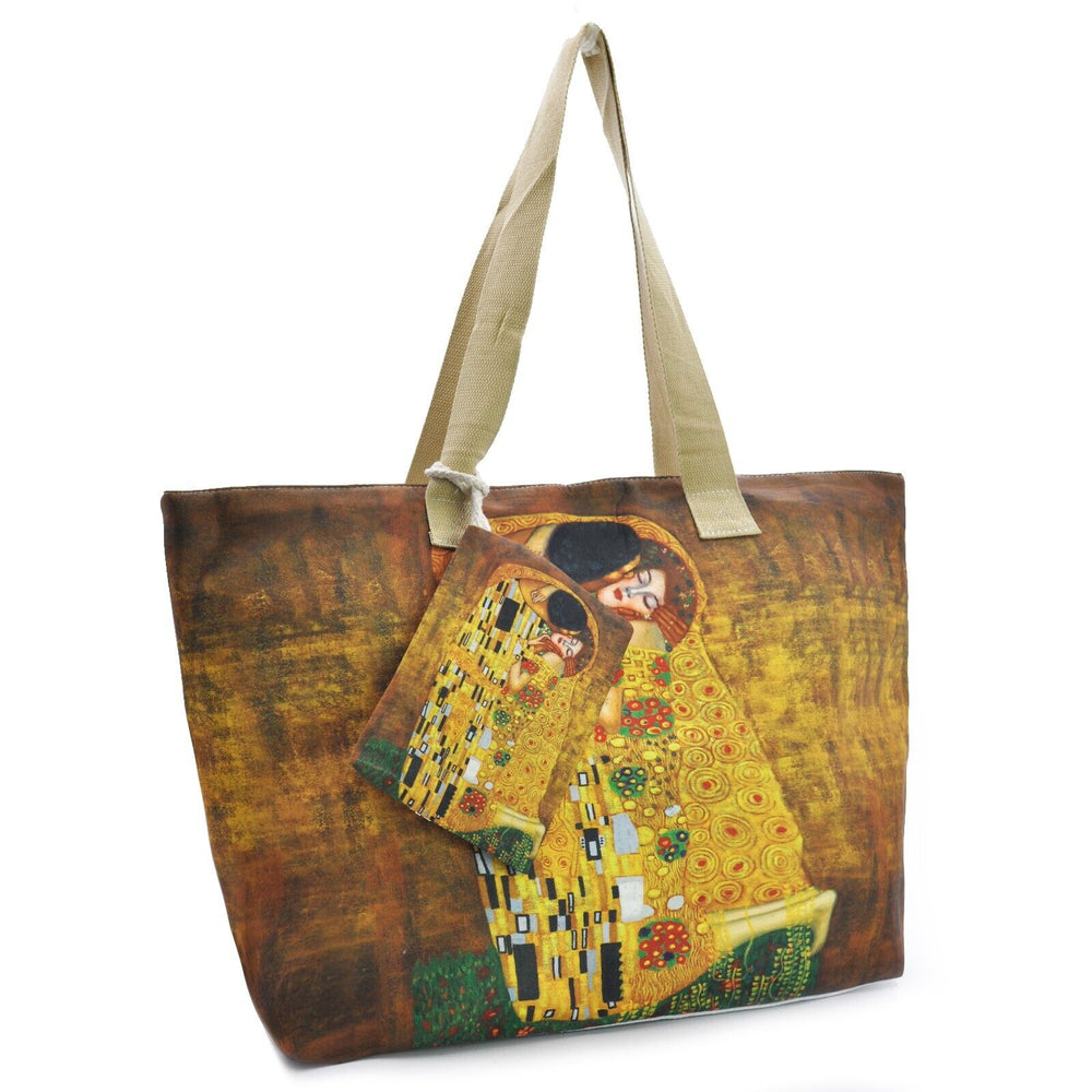 BORSA mare colorata + portamonete gustav klimt bacio dipinto quadro DONNA tela