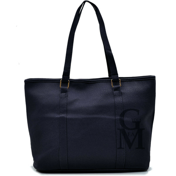 Borsa shopping tote donna pelle semplice spalla casual nera blu passeggio grande