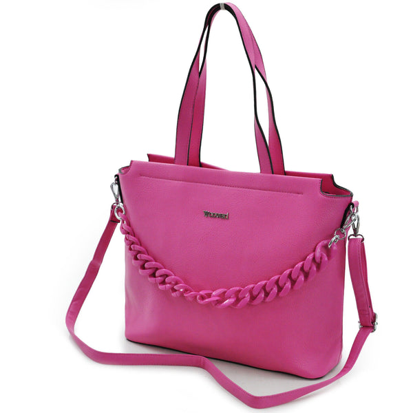 Borsa donna fucsia nera catena tracolla YYcoveri grande pelle spalla shopping