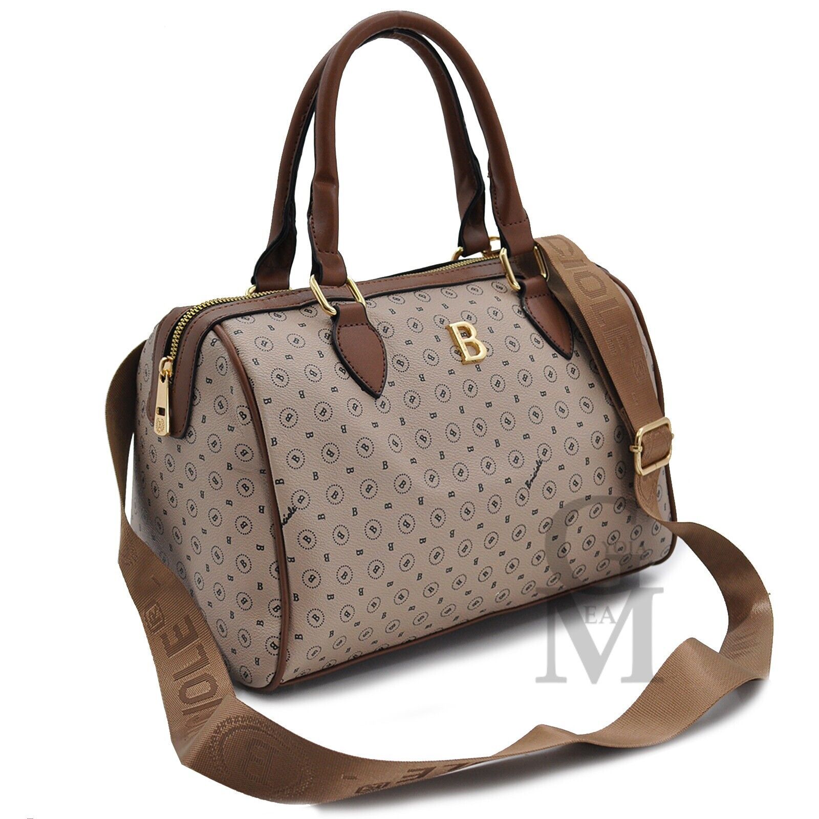 Borsa donna  bauletto tasche nuova B. Firenze moda fantasia tracolla beige kakhi