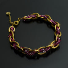 Carica l&#39;immagine nel visualizzatore di Gallery, Bracciale Acciaio inossidabile lega Donna Braccialetto oro fuxia corda strass