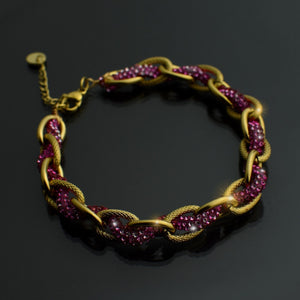 Bracciale Acciaio inossidabile lega Donna Braccialetto oro fuxia corda strass