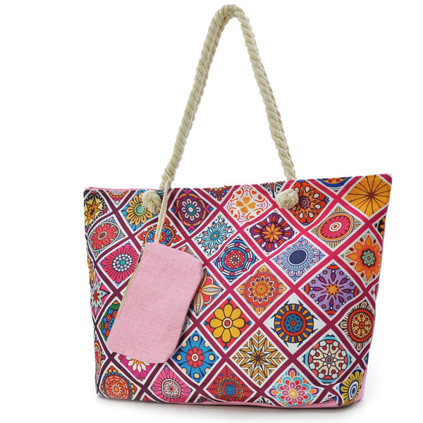 BORSA mare fantasia colorata maiolica piastrelline spiaggia DONNA manici corda