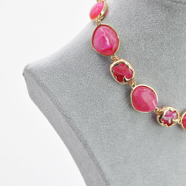 Parure Collana e bracciale turchese lunga pietre dure elegante fucsia verde