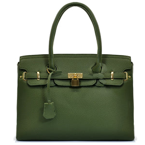 Borsa lucchetto ciondolo bauletto kelly birkin verde elegante tracolla moda nera