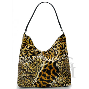 Borsa GRANDE hobo sacco pelo pelliccia moda casual fantasia leopardata maculata