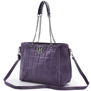 Borsa GM viola donna grande spalla pelle catene trapuntata passeggio shopping