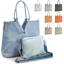 Carica l&#39;immagine nel visualizzatore di Gallery, Borsa donna GM celeste azzurro grande pelle spalla shopping semplice capiente