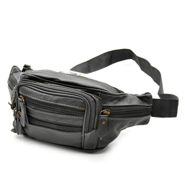 Uomo vera pelle marsupio borsa tracolla vita viaggio MULTI TASCHE nero vintage