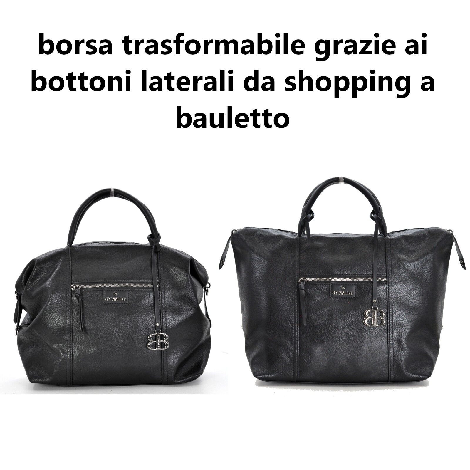 Borsa bauletto firmato tasche B. CAVALLI moda donna unica tinta nero tracolla