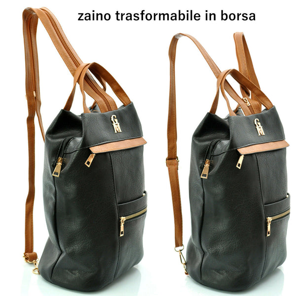 Gyoiamea 2in1 zainetto donna zaino borsa piccolo sacco similpelle nero vintage