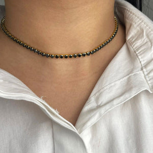 Gyoiamea Collana uomo donna pietre nere gioiello lunga acciaio inox strass nera