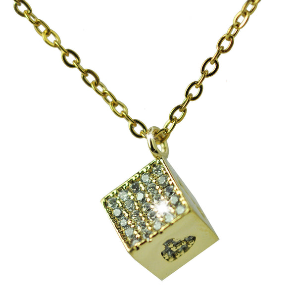 Collana donna punto luce oro strass incastonati ciondolo forma cubo quadrato