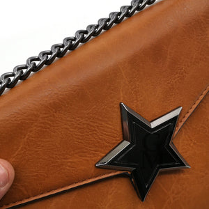 Borsa borsetta donna tracolla spalla piccola cuoio nero con stella Catene Pelle